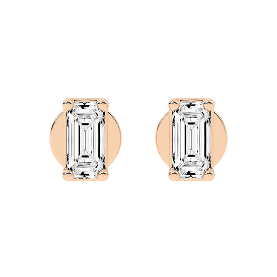 Emerald Shape Gold Solitaire Studs Earrings