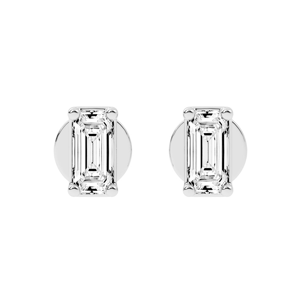 Emerald Shape Gold Solitaire Studs Earrings