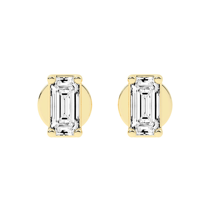 Emerald Shape Gold Solitaire Studs Earrings