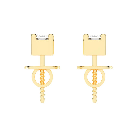 Emerald Shape Gold Solitaire Studs Earrings