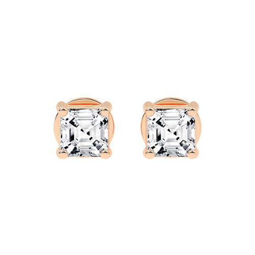 Asscher Shape Yellow Gold Solitaire Studs Earrings