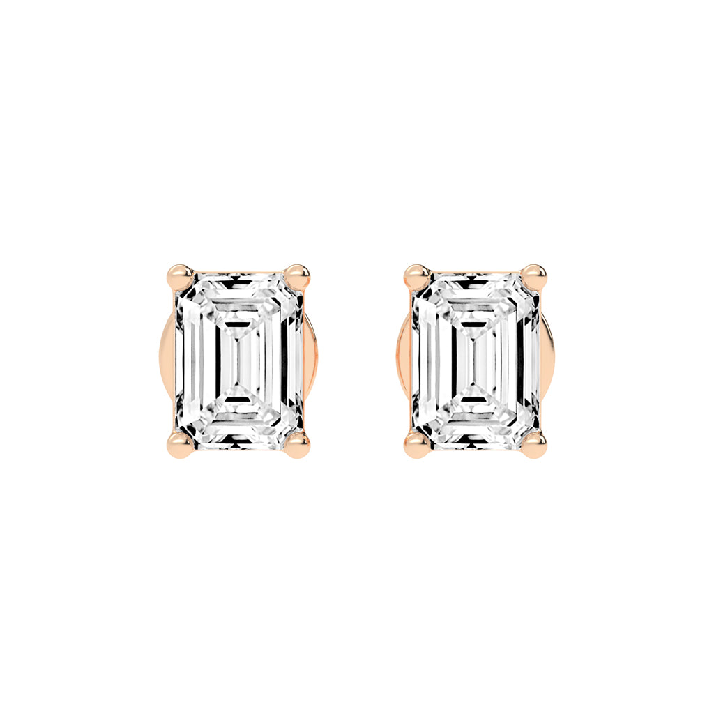Elegant Emerald-Cut Solitaire Stud Earrings