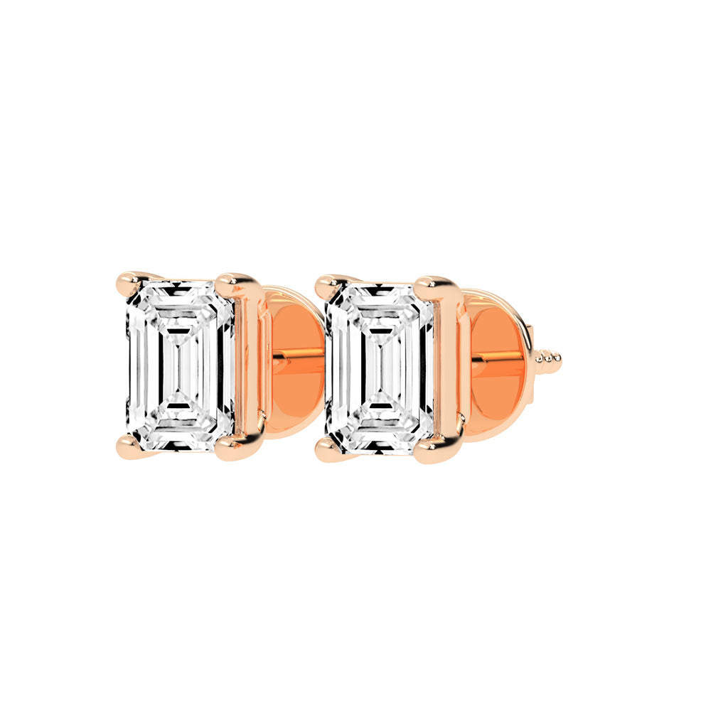 Elegant Emerald-Cut Solitaire Stud Earrings