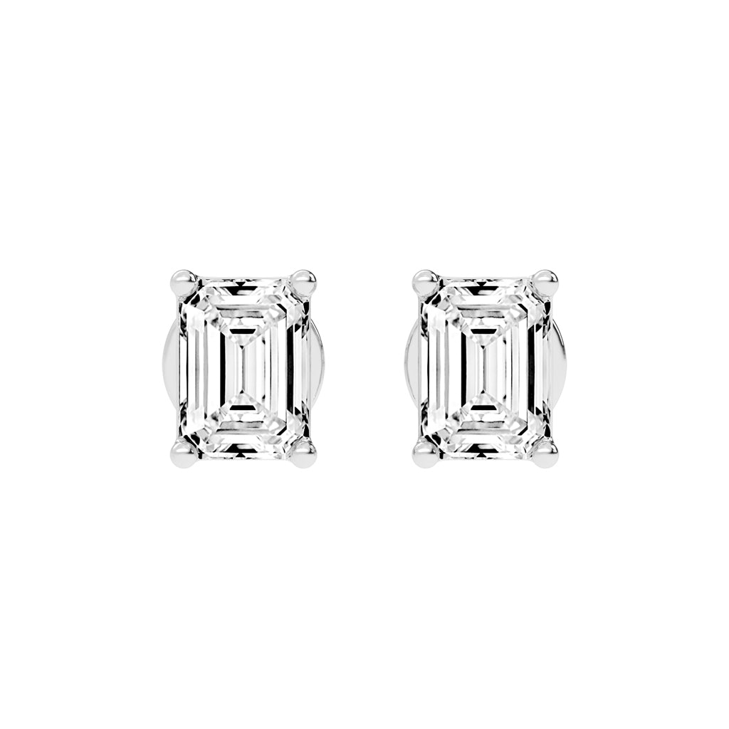 Elegant Emerald-Cut Solitaire Stud Earrings
