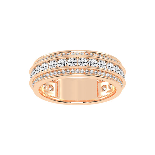 Luxury MultiRow Diamond Eternity Band  Elegant Rose Gold Milgrain Accent Statement Ring