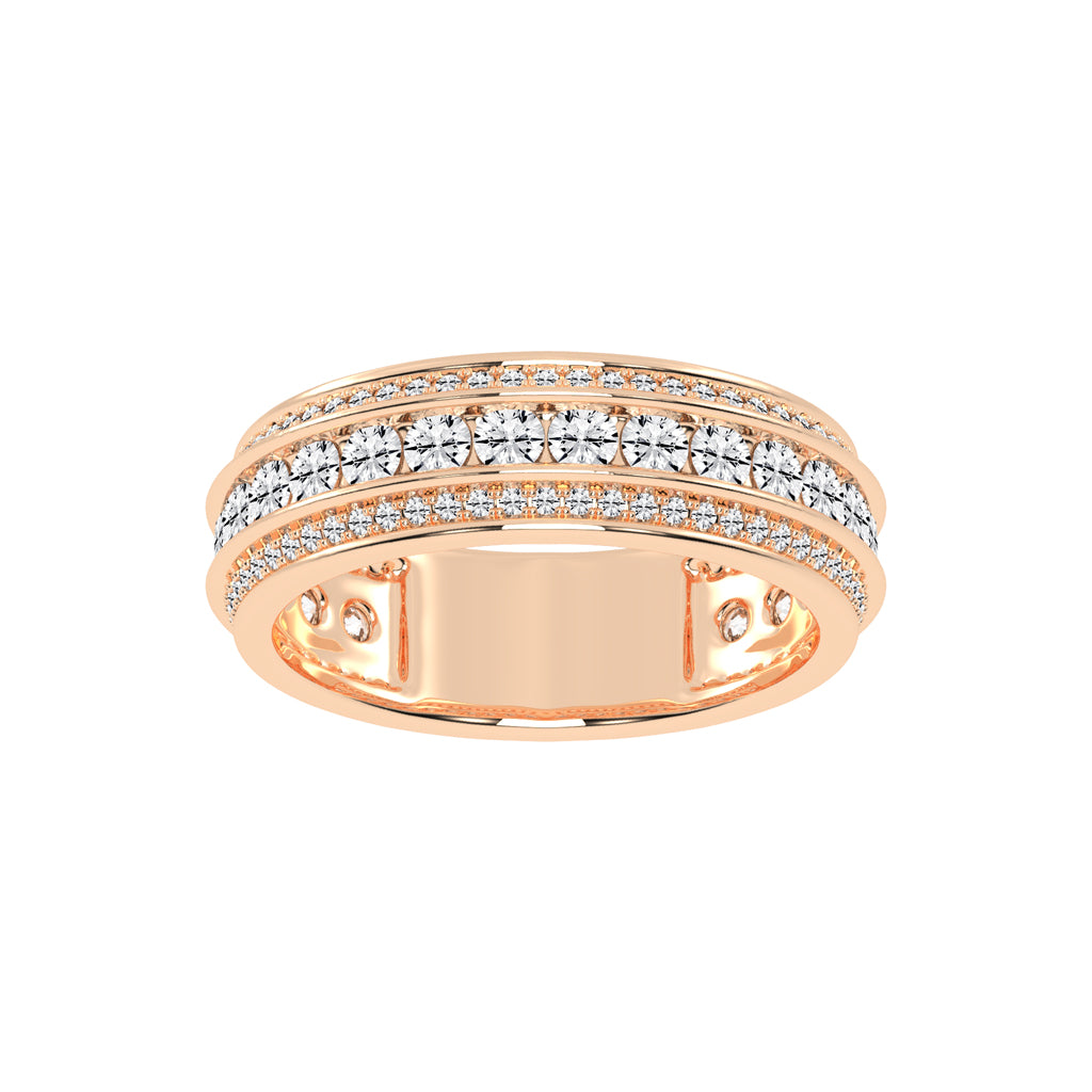 Luxury MultiRow Diamond Eternity Band  Elegant Rose Gold Milgrain Accent Statement Ring