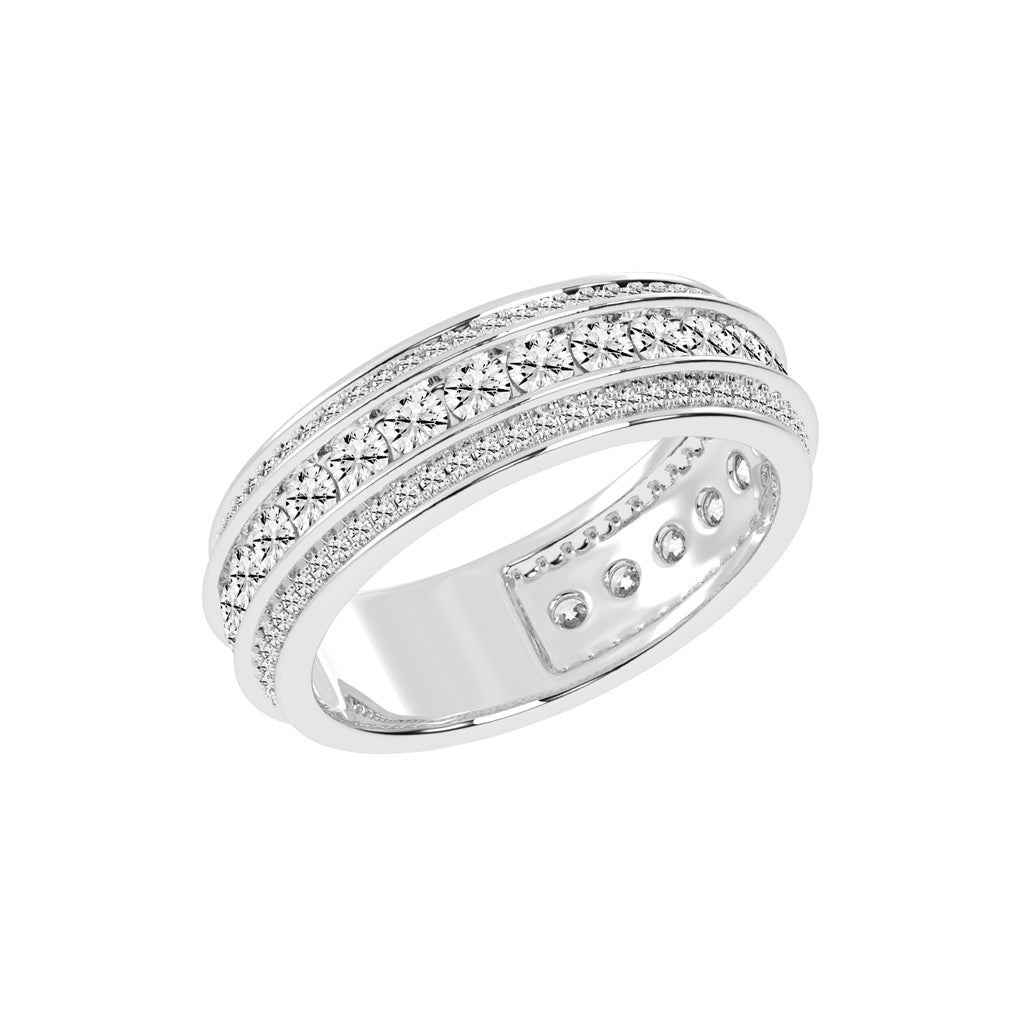 Luxury MultiRow Diamond Eternity Band  Elegant Rose Gold Milgrain Accent Statement Ring