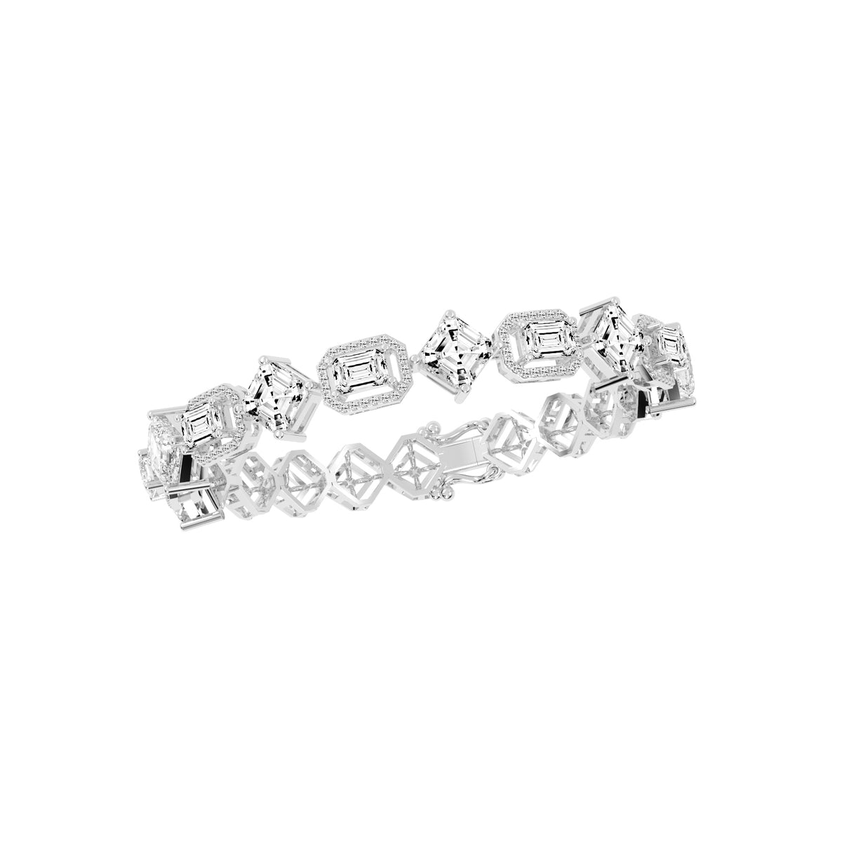 Fara 1325Ct Miracle Setting Emerald Cut Fancy Lab Diamond Bracelet