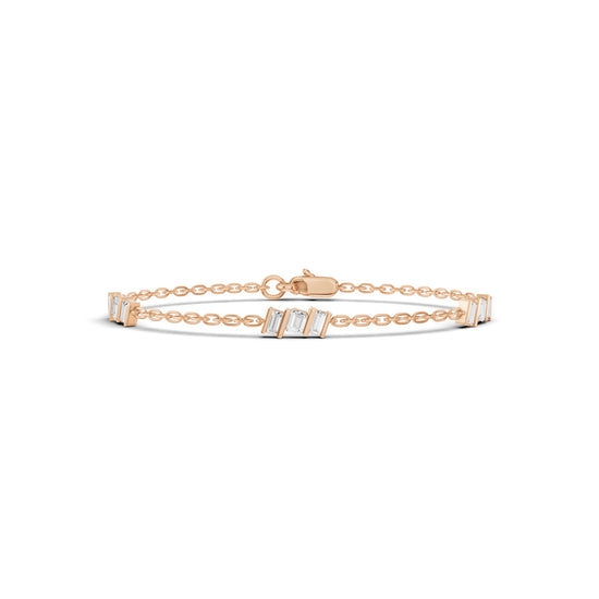  Luxury Baguette Cut Diamond Cluster Station Chain Bracelet  Elegant Rose Gold Modern Geometric Signature Jewelry