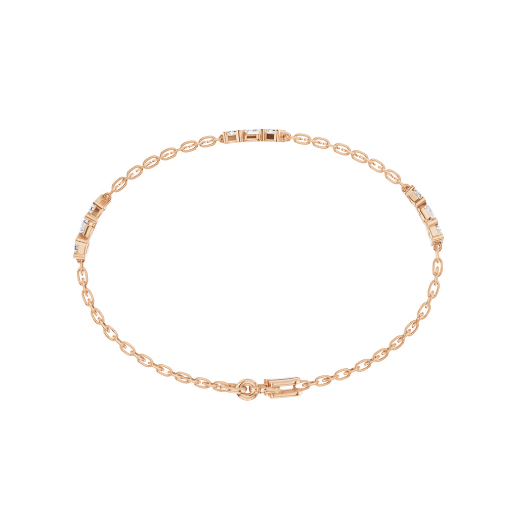  Luxury Baguette Cut Diamond Cluster Station Chain Bracelet  Elegant Rose Gold Modern Geometric Signature Jewelry