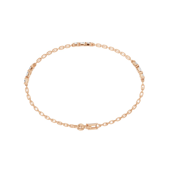  Luxury Baguette Cut Diamond Cluster Station Chain Bracelet  Elegant Rose Gold Modern Geometric Signature Jewelry
