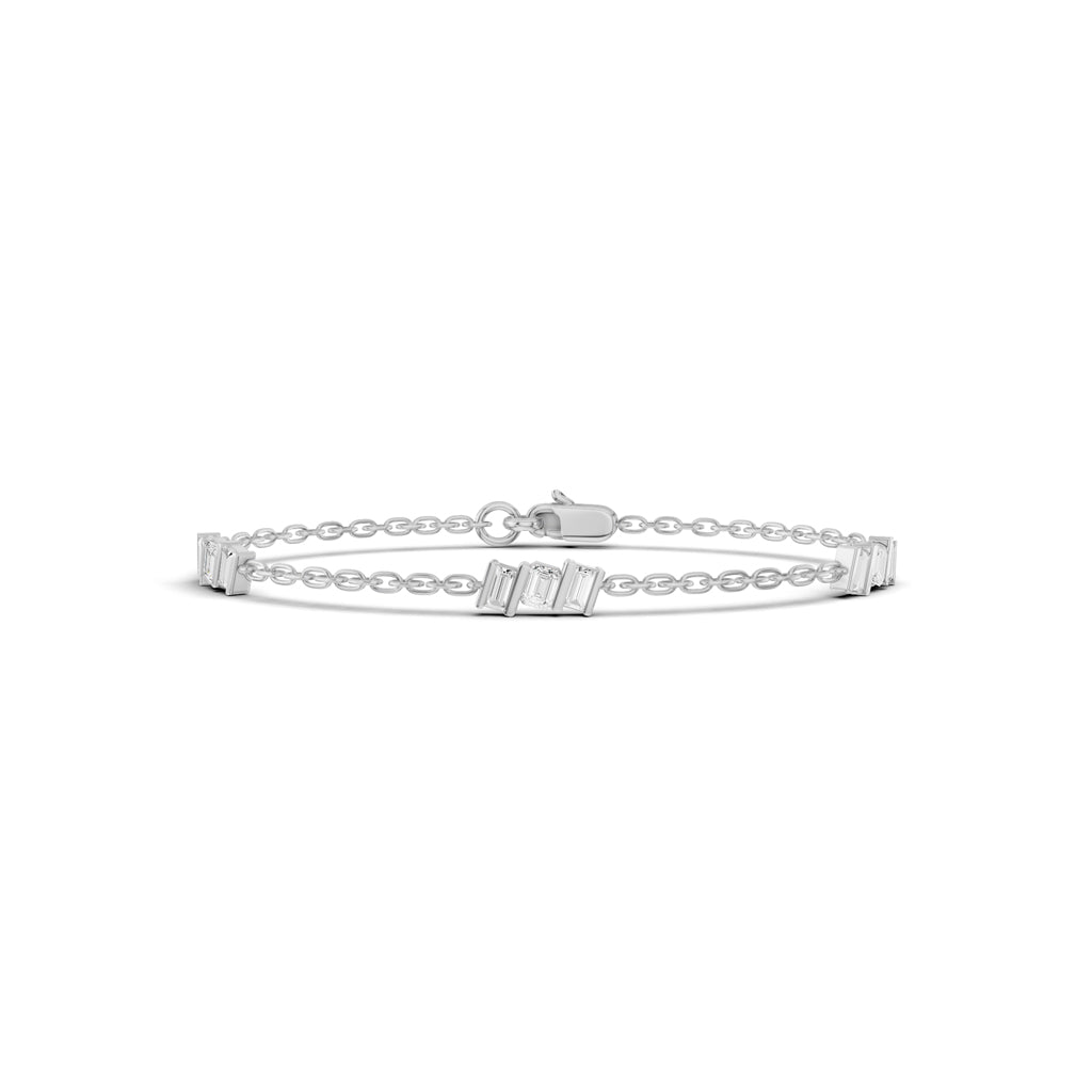  Luxury Baguette Cut Diamond Cluster Station Chain Bracelet  Elegant Rose Gold Modern Geometric Signature Jewelry