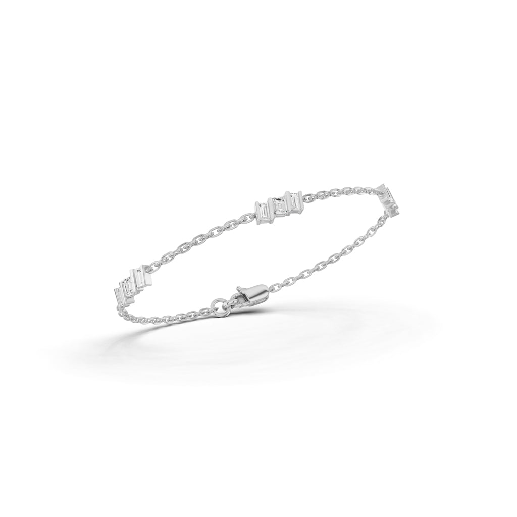 Luxury Baguette Cut Diamond Cluster Station Chain Bracelet  Elegant Rose Gold Modern Geometric Signature Jewelry