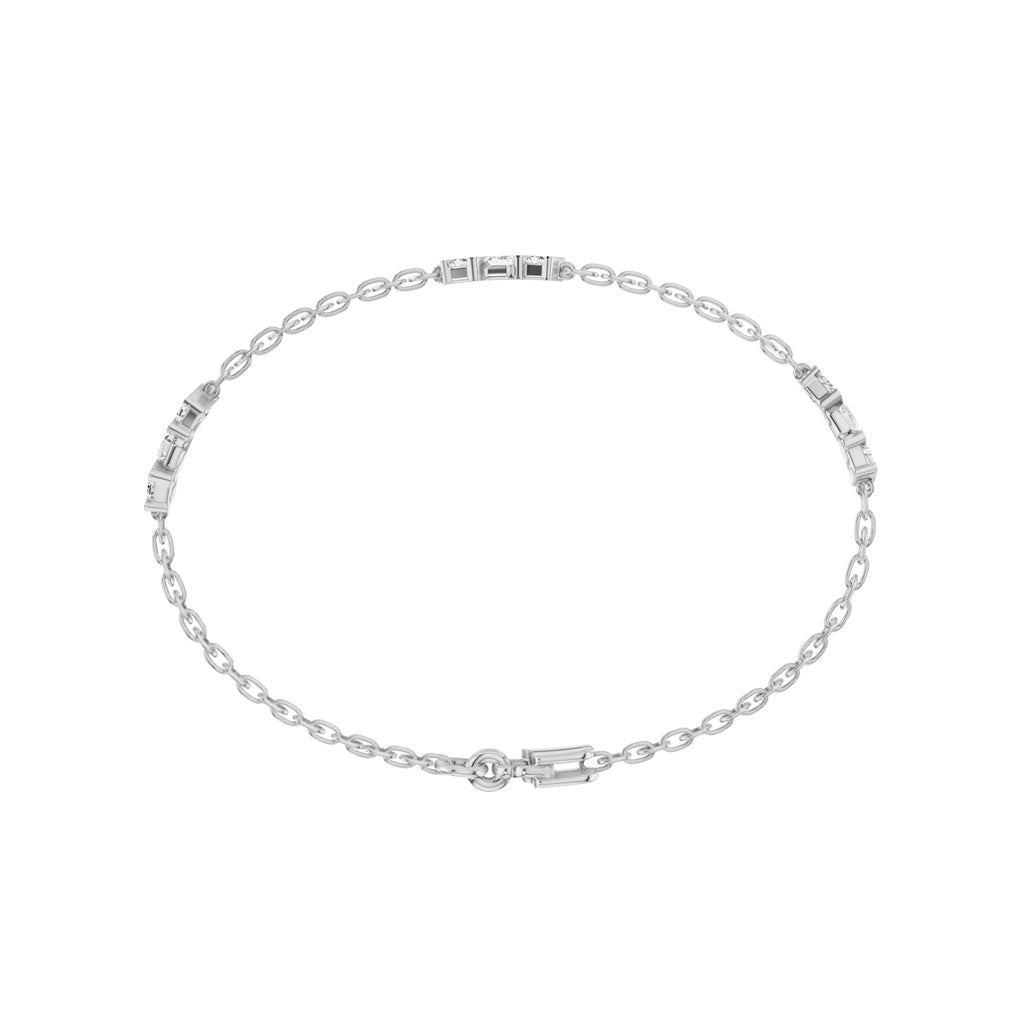  Luxury Baguette Cut Diamond Cluster Station Chain Bracelet  Elegant Rose Gold Modern Geometric Signature Jewelry