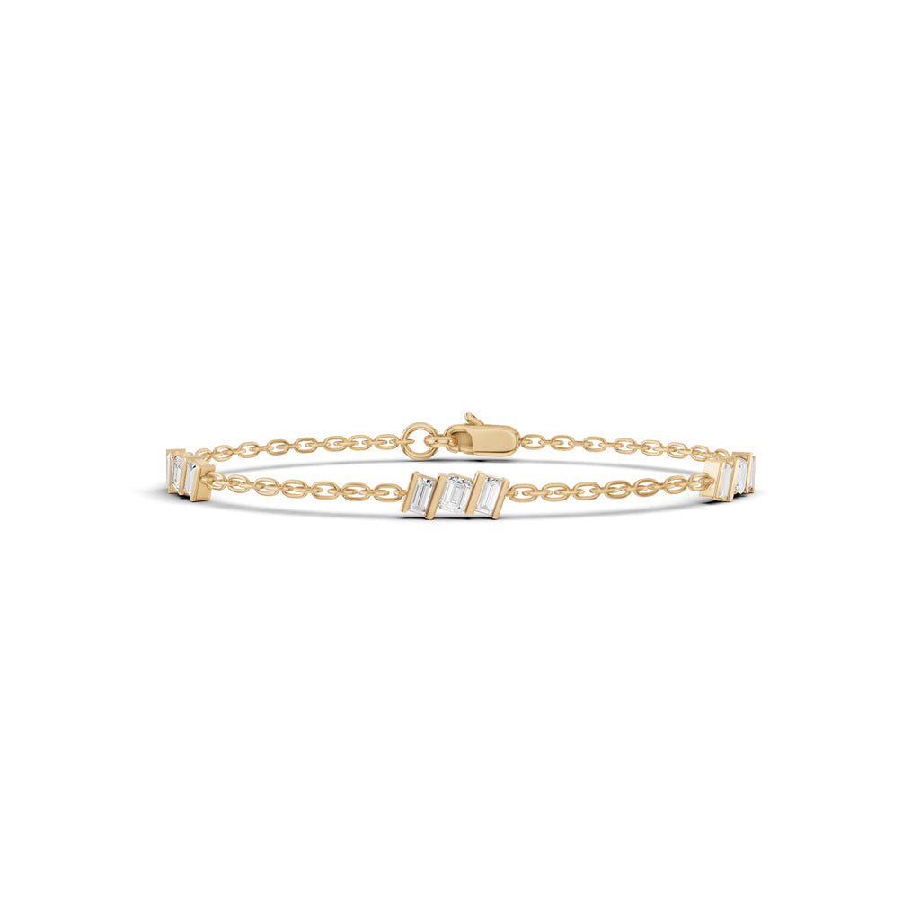  Luxury Baguette Cut Diamond Cluster Station Chain Bracelet  Elegant Rose Gold Modern Geometric Signature Jewelry