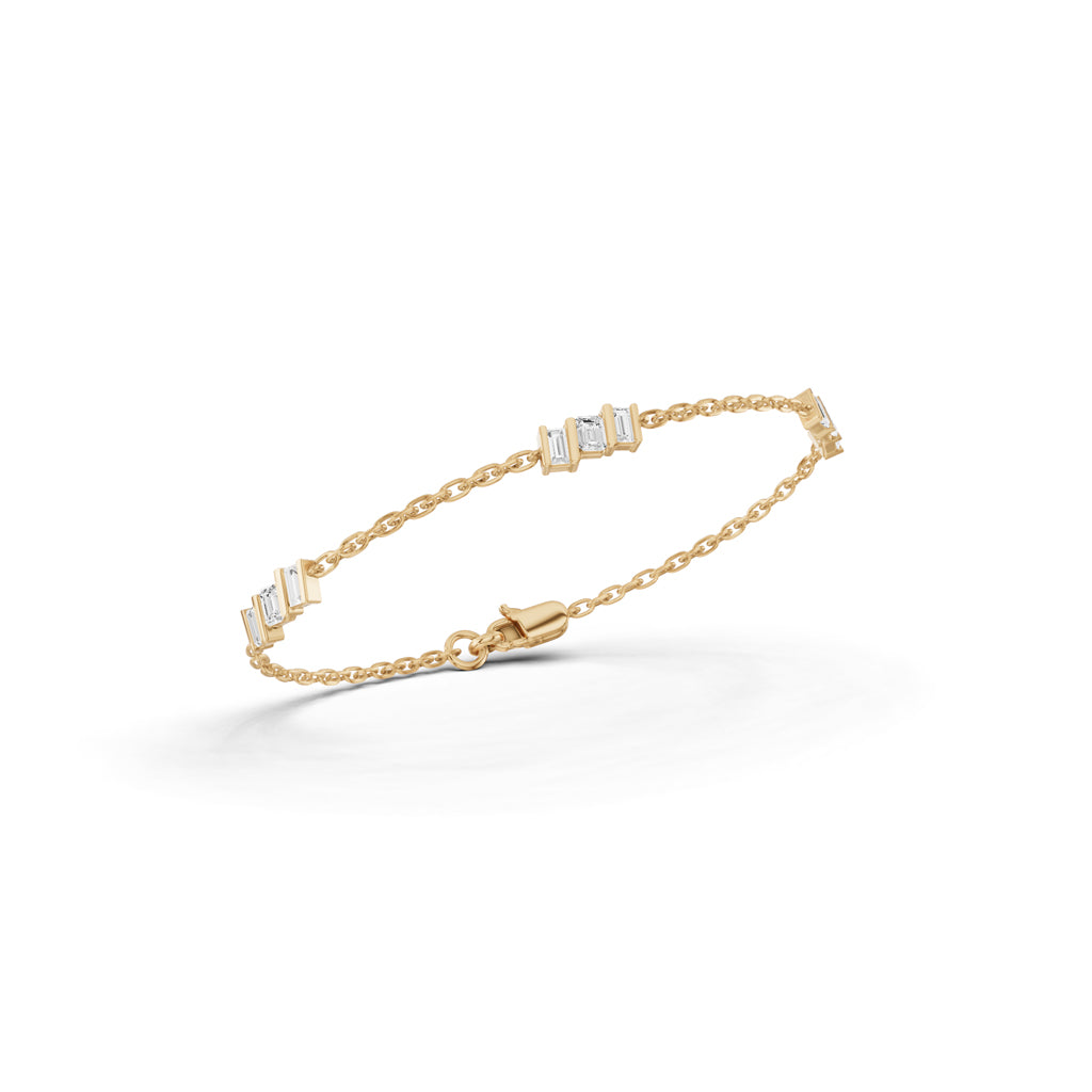  Luxury Baguette Cut Diamond Cluster Station Chain Bracelet  Elegant Rose Gold Modern Geometric Signature Jewelry