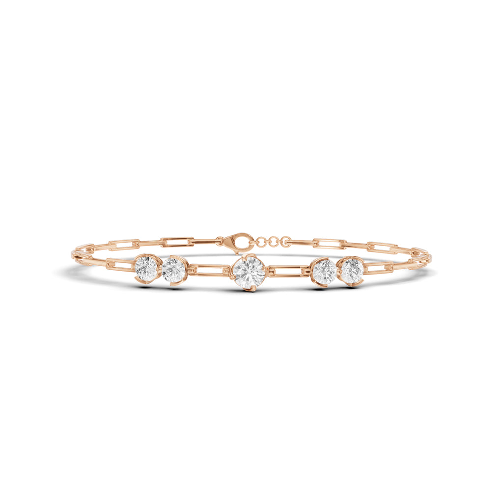 Luxury Graduated Round Cut Diamond Station Paperclip Chain Bracelet  Elegant Rose Gold Contemporary Signature Jewelry