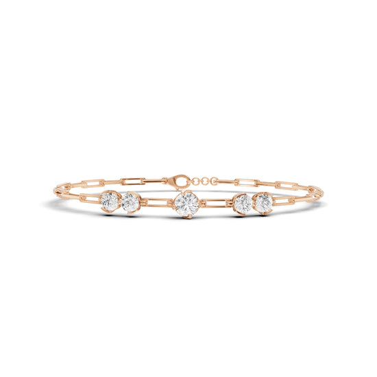 Luxury Graduated Round Cut Diamond Station Paperclip Chain Bracelet  Elegant Rose Gold Contemporary Signature Jewelry