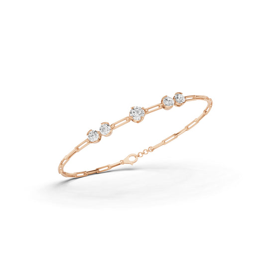 Luxury Graduated Round Cut Diamond Station Paperclip Chain Bracelet  Elegant Rose Gold Contemporary Signature Jewelry