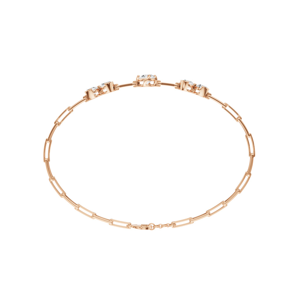 Luxury Graduated Round Cut Diamond Station Paperclip Chain Bracelet  Elegant Rose Gold Contemporary Signature Jewelry