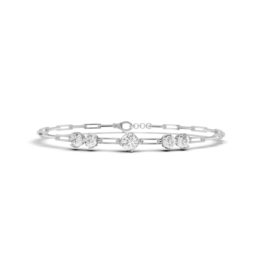 Luxury Graduated Round Cut Diamond Station Paperclip Chain Bracelet  Elegant Rose Gold Contemporary Signature Jewelry