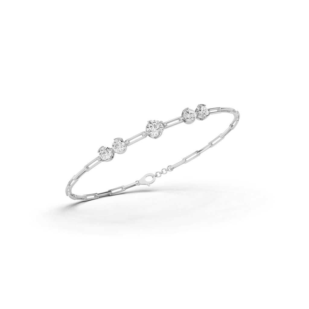 Luxury Graduated Round Cut Diamond Station Paperclip Chain Bracelet  Elegant Rose Gold Contemporary Signature Jewelry