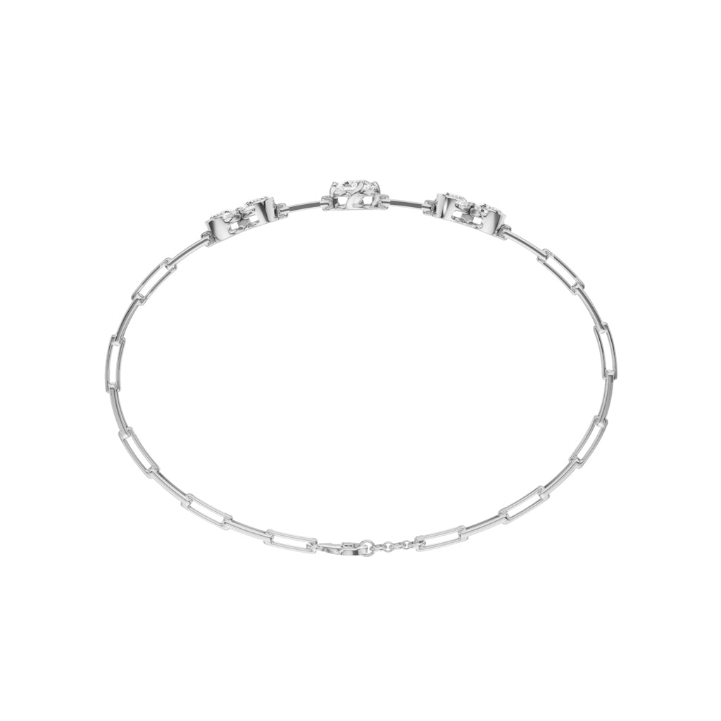Luxury Graduated Round Cut Diamond Station Paperclip Chain Bracelet  Elegant Rose Gold Contemporary Signature Jewelry
