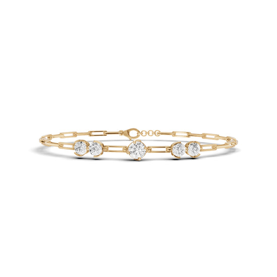 Luxury Graduated Round Cut Diamond Station Paperclip Chain Bracelet  Elegant Rose Gold Contemporary Signature Jewelry