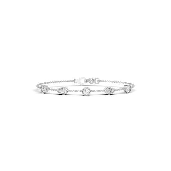 Luxury MultiShape Pear and Round Cut Diamond Station Chain Bracelet  Elegant Yellow Gold Bezel Signature Jewelry