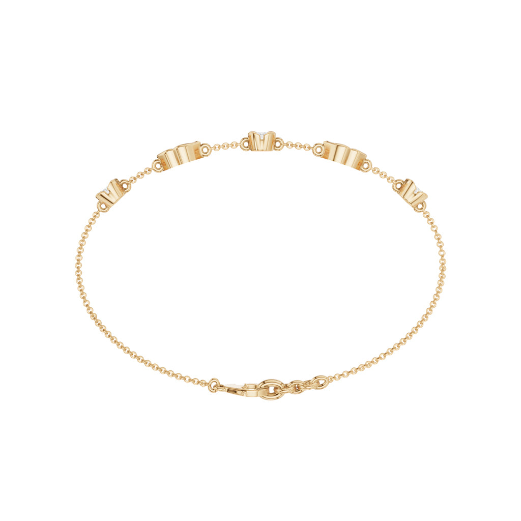 Luxury MultiShape Pear and Round Cut Diamond Station Chain Bracelet  Elegant Yellow Gold Bezel Signature Jewelry