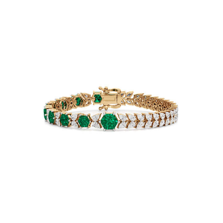 Majestic Hexagon Emerald & Pear-Cut 925 Silver 18k Gold Plated Luxury Tennis Bracelet