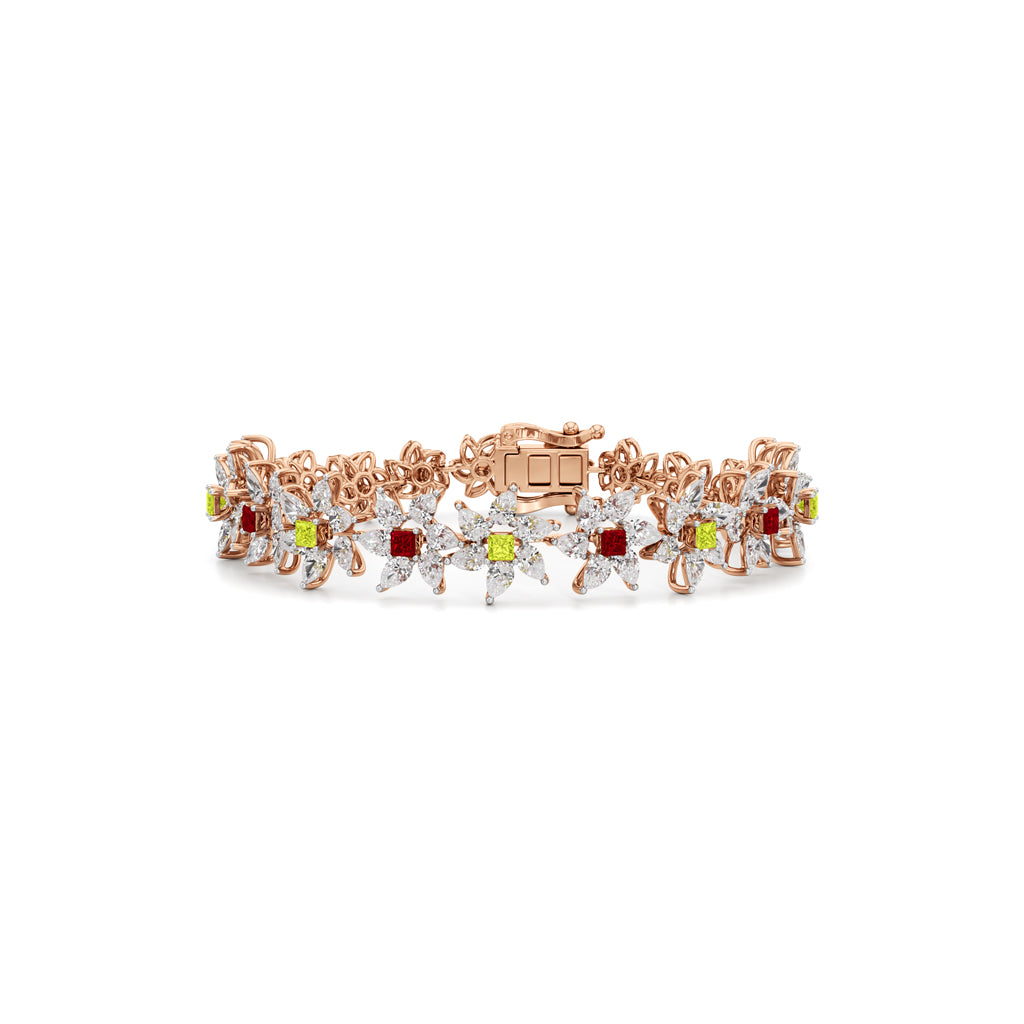 Elegant Floral Gemstone and Diamond Bracelet