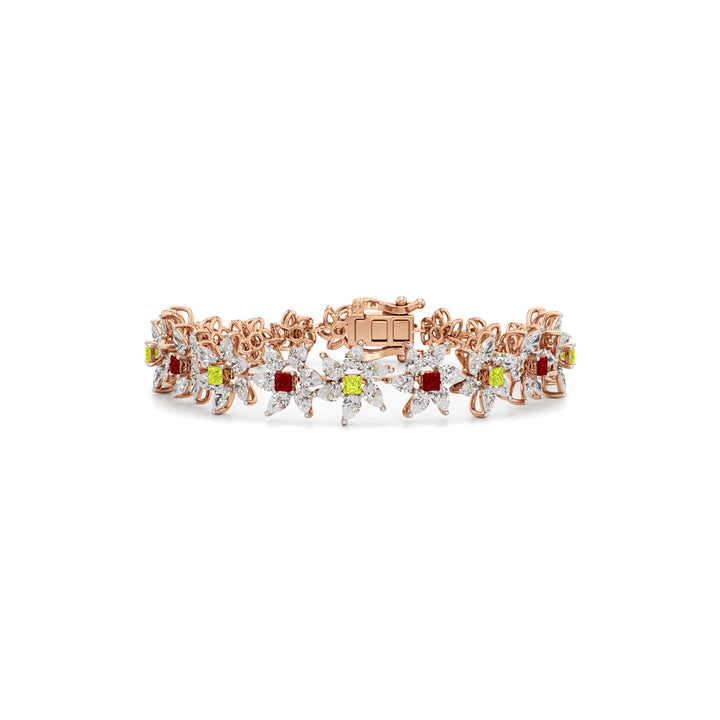 Elegant Floral Gemstone and Diamond Bracelet