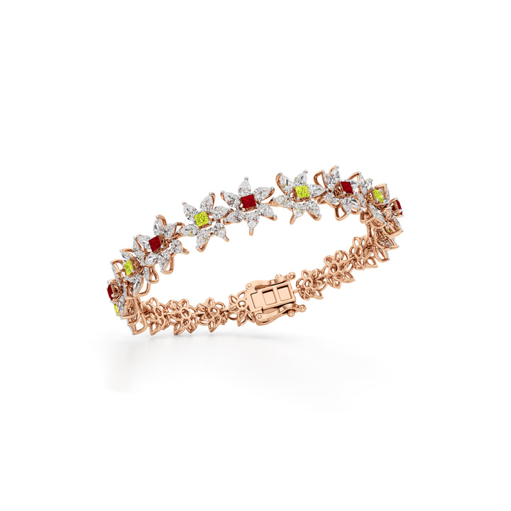 Elegant Floral Gemstone and Diamond Bracelet