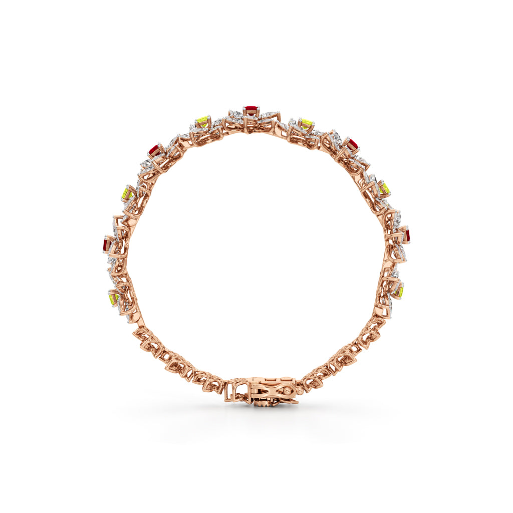 Elegant Floral Gemstone and Diamond Bracelet
