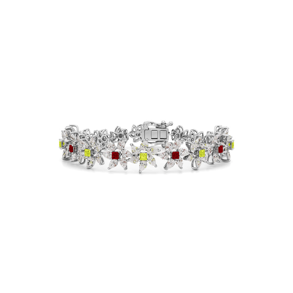Elegant Floral Gemstone and Diamond Bracelet