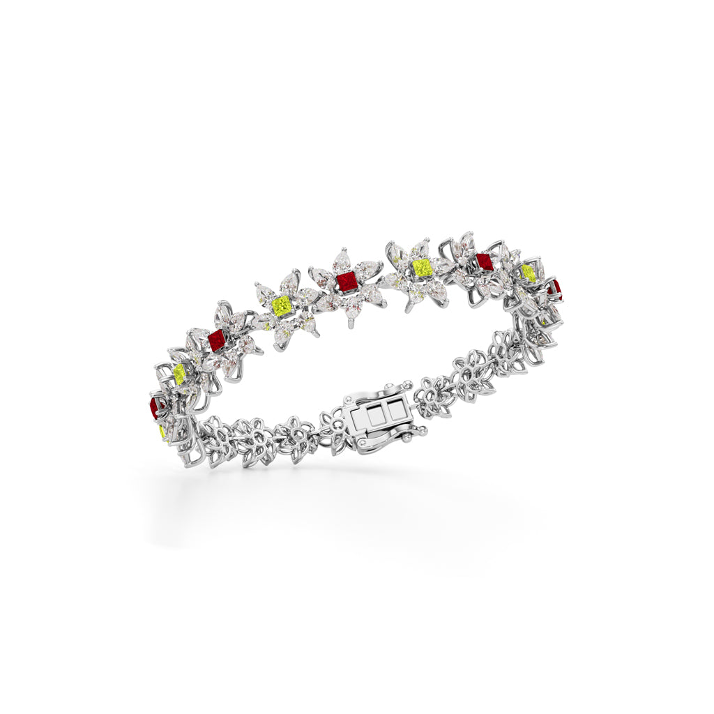 Elegant Floral Gemstone and Diamond Bracelet