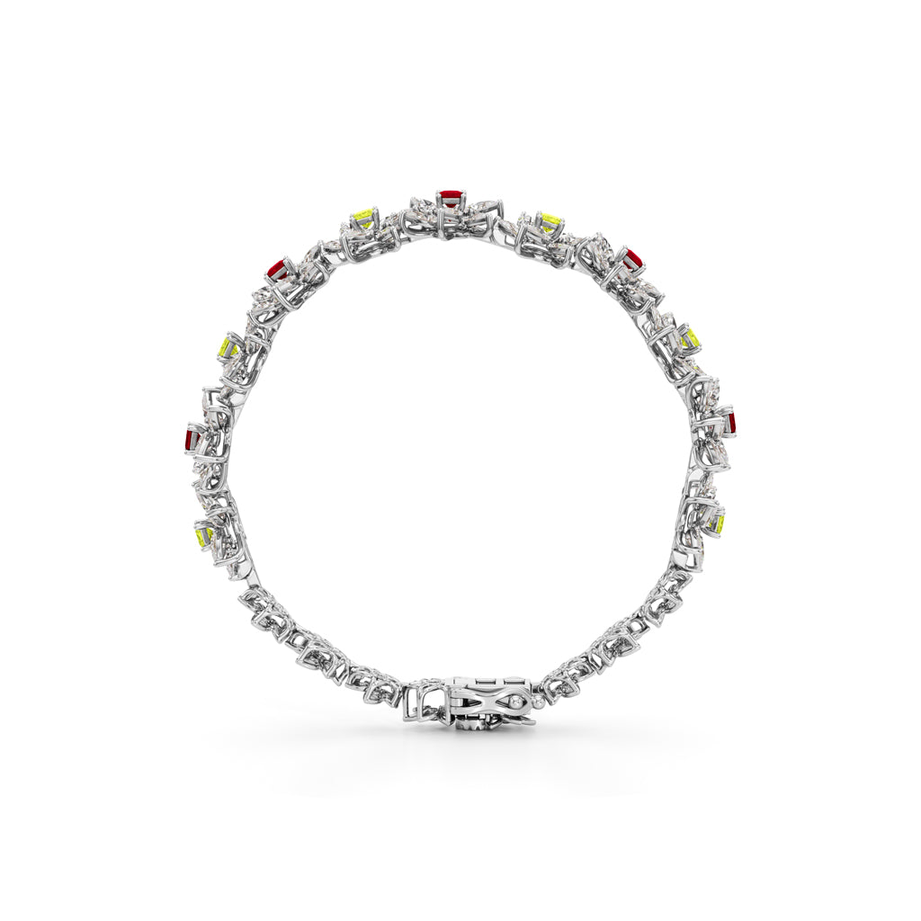 Elegant Floral Gemstone and Diamond Bracelet