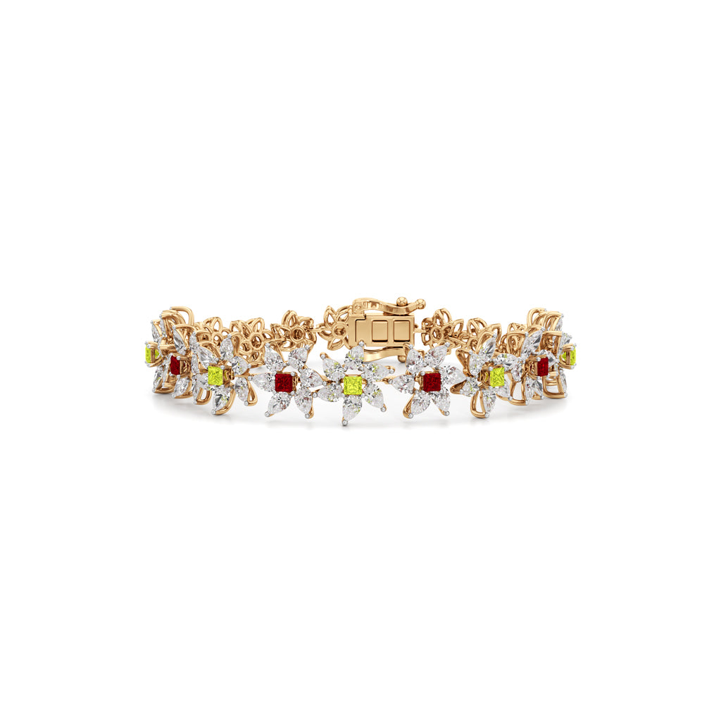 Elegant Floral Gemstone and Diamond Bracelet
