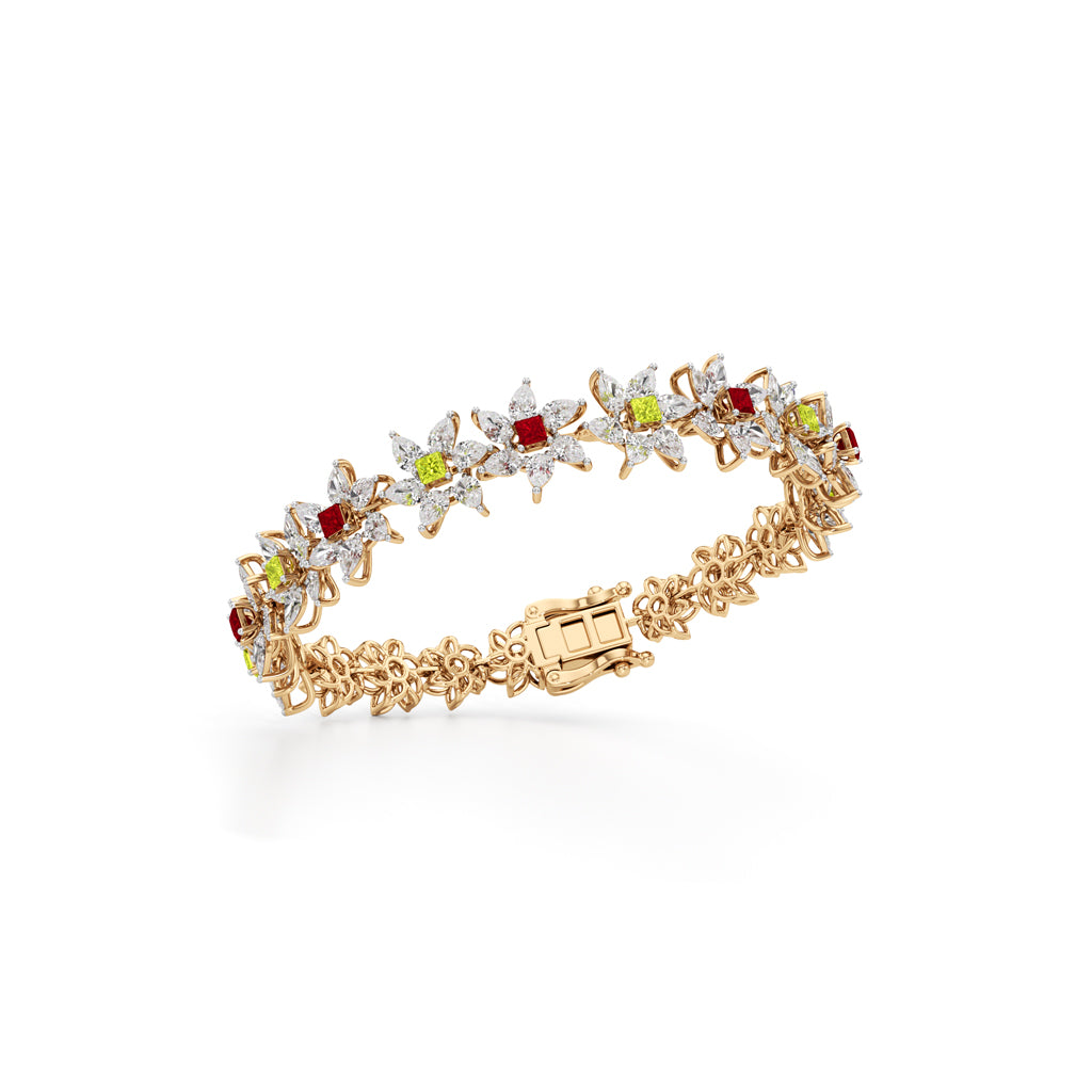 Elegant Floral Gemstone and Diamond Bracelet