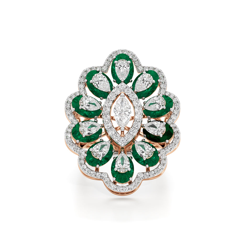 Emerald and Diamond Floral Statement Ring