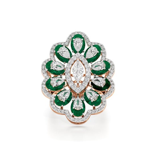 Emerald and Diamond Floral Statement Ring