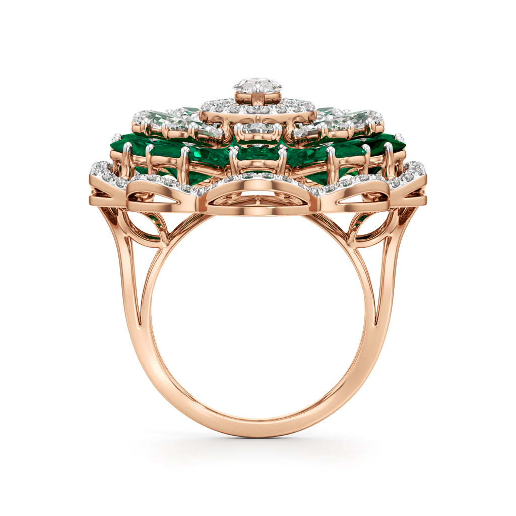 Emerald and Diamond Floral Statement Ring