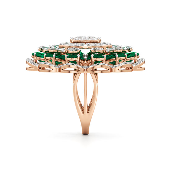 Emerald and Diamond Floral Statement Ring