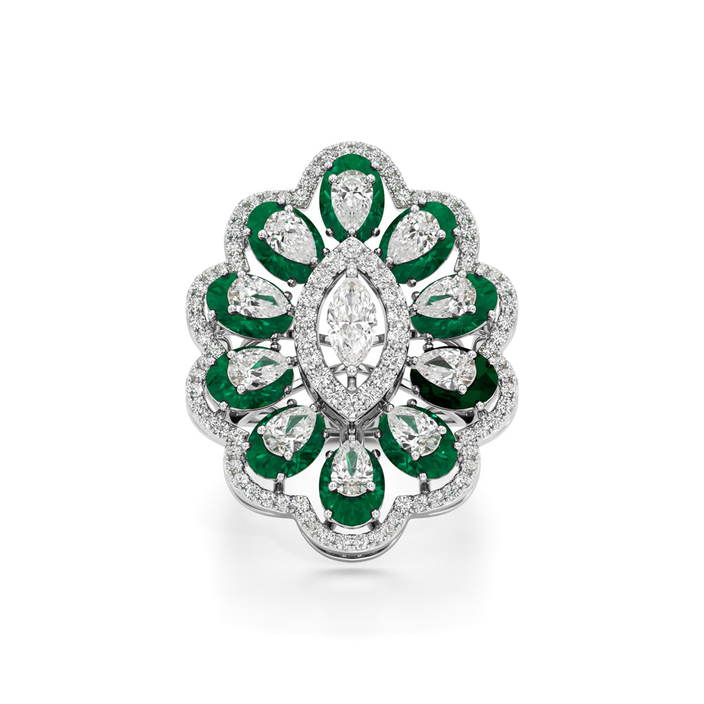Emerald and Diamond Floral Statement Ring