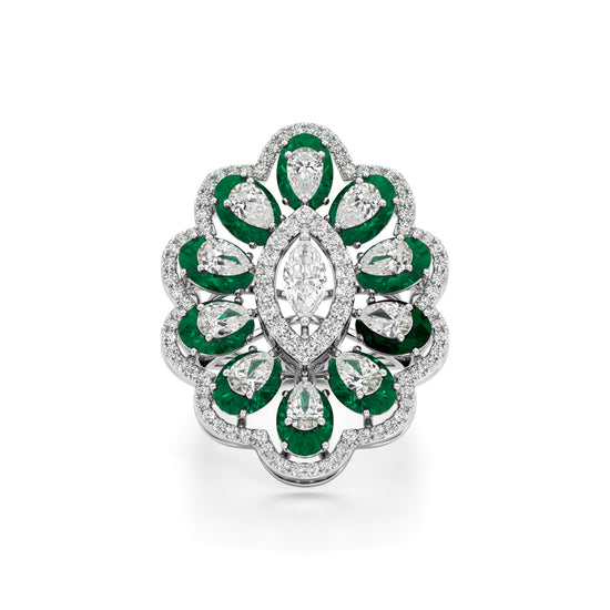 Emerald and Diamond Floral Statement Ring