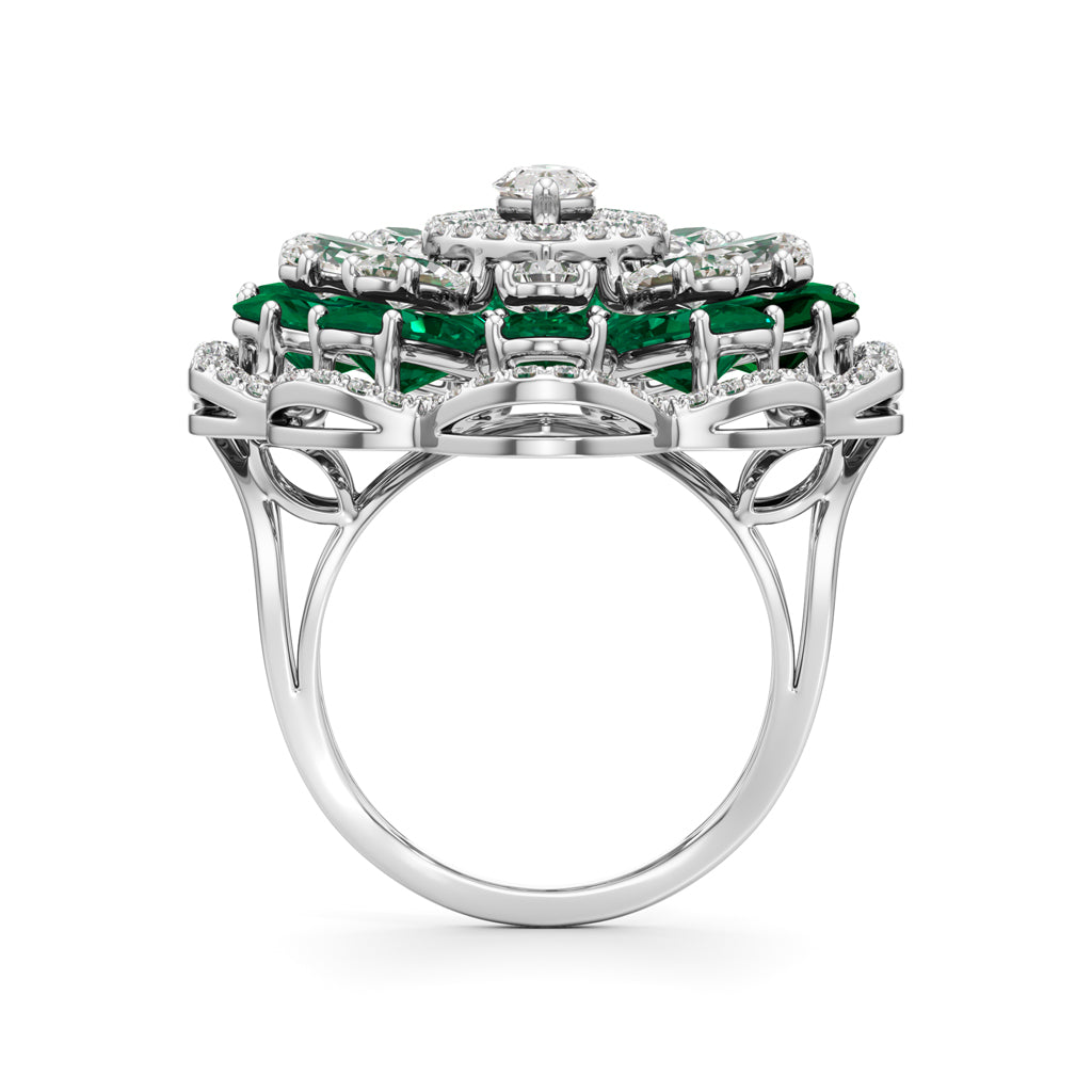 Emerald and Diamond Floral Statement Ring