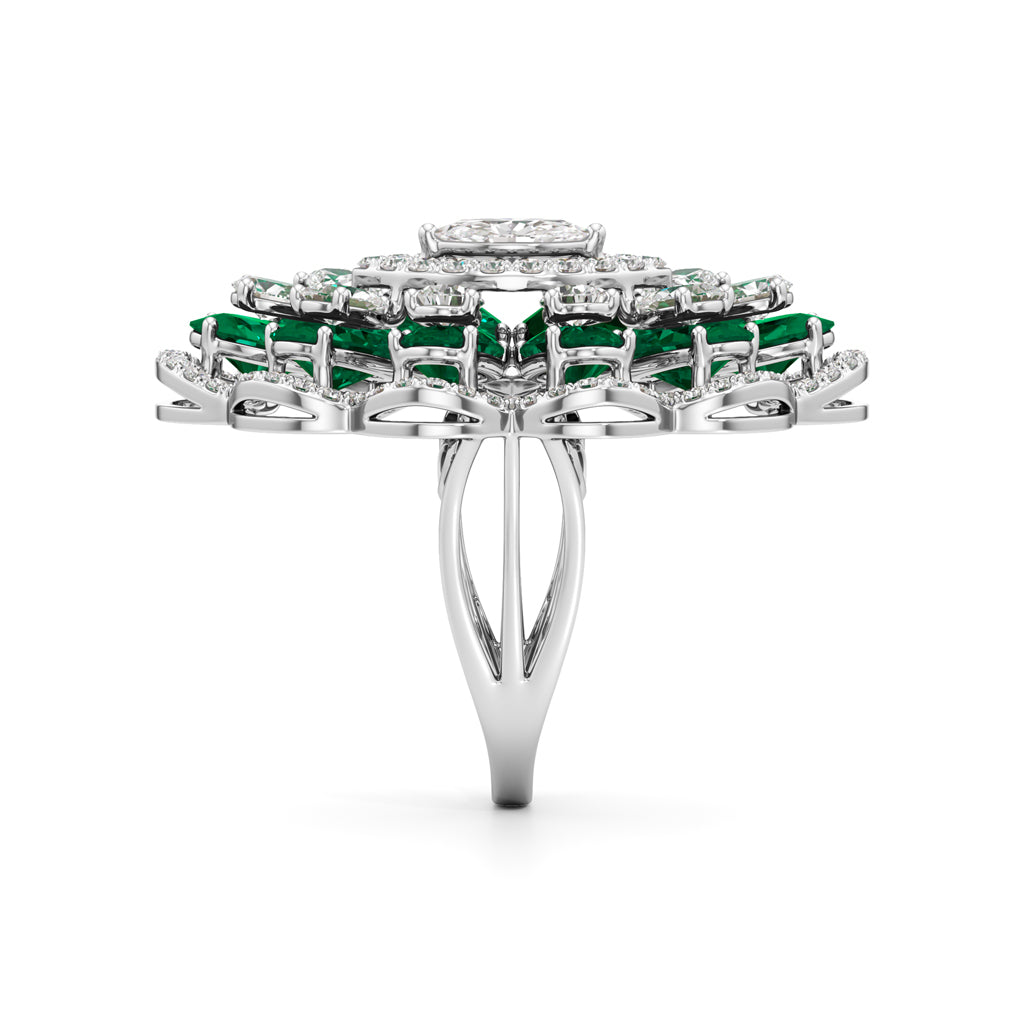 Emerald and Diamond Floral Statement Ring