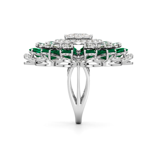 Emerald and Diamond Floral Statement Ring