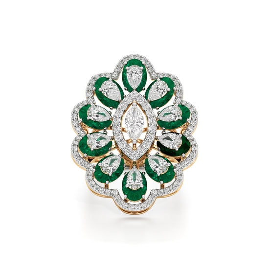 Emerald and Diamond Floral Statement Ring
